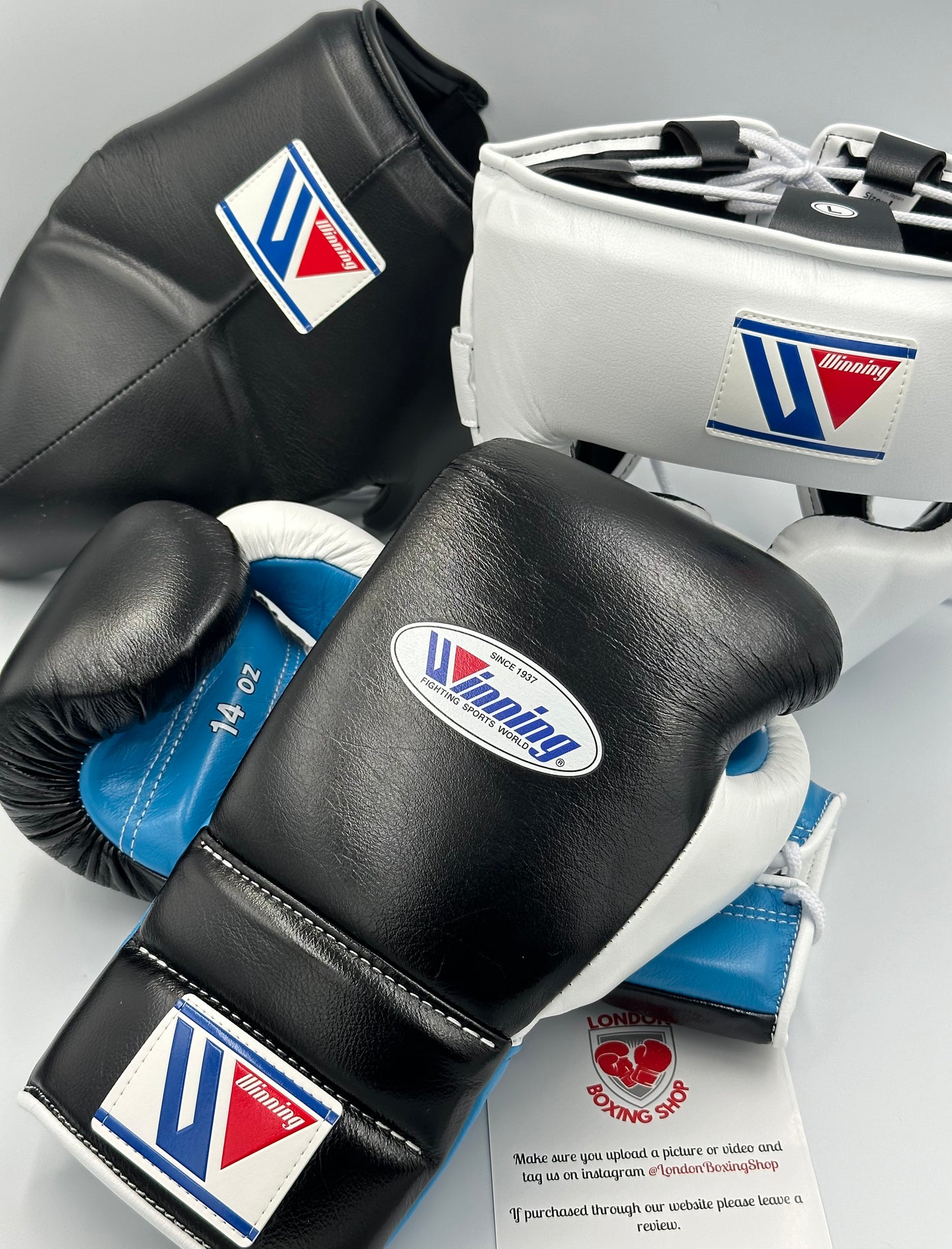 Black/White/Sky Blue Custom Winning Sparring Gloves