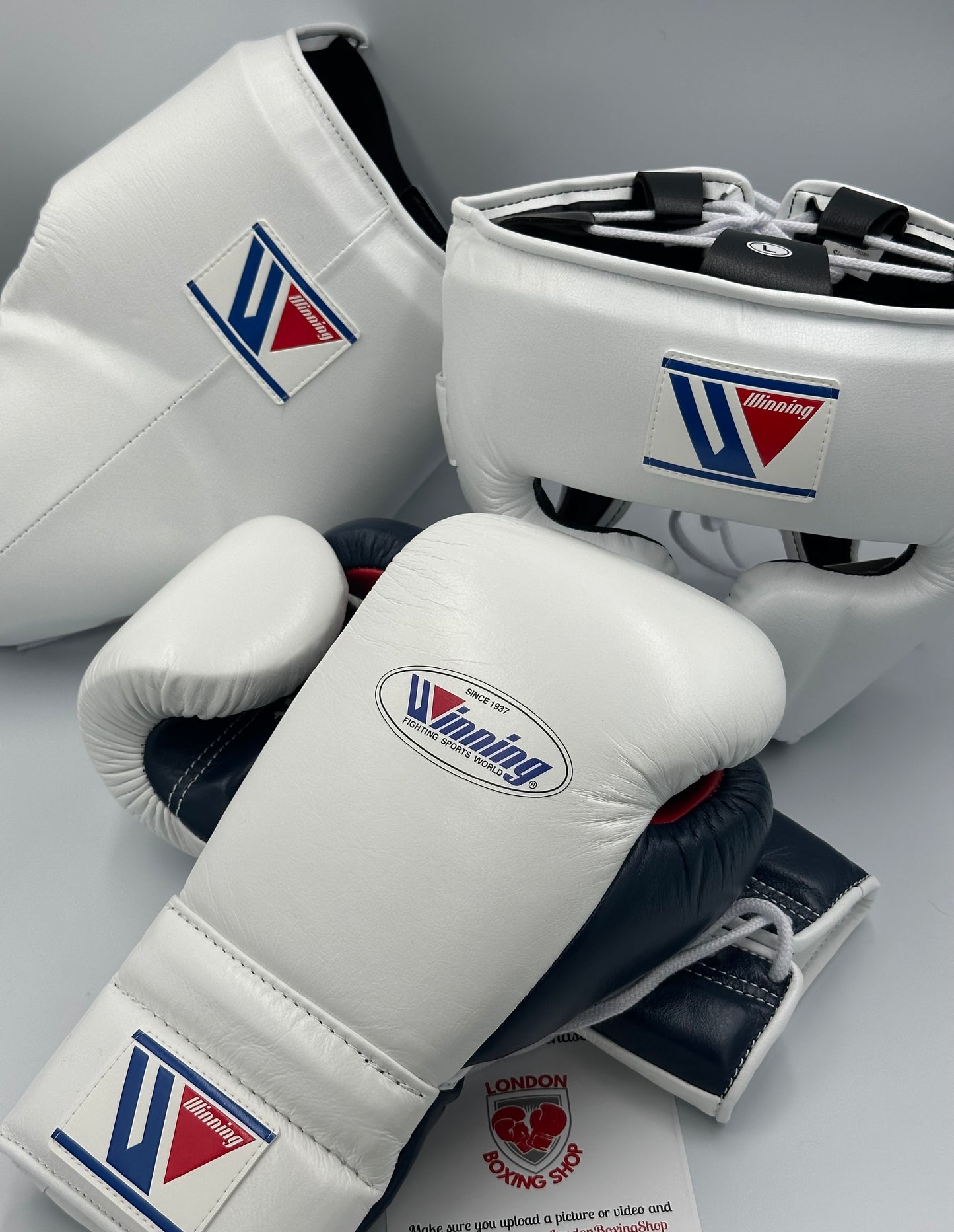 White/Navy/Red Custom Winning Sparring Gloves