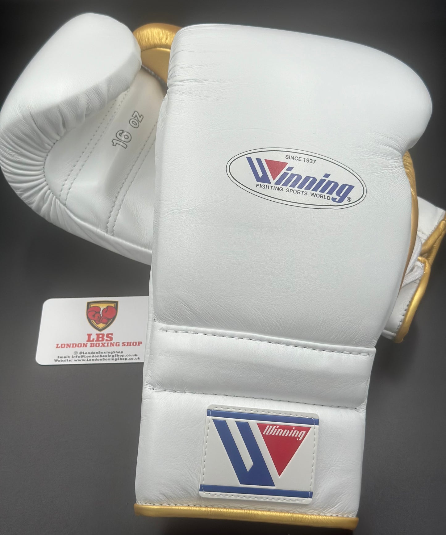 White/Gold with full Gold piping Winning Sparring Gloves