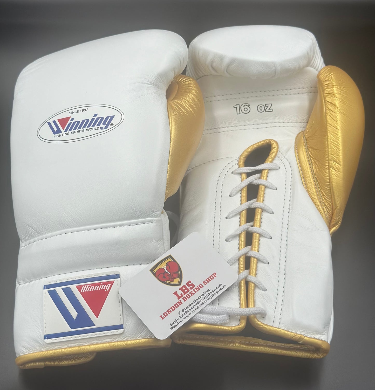 White/Gold with full Gold piping Winning Sparring Gloves