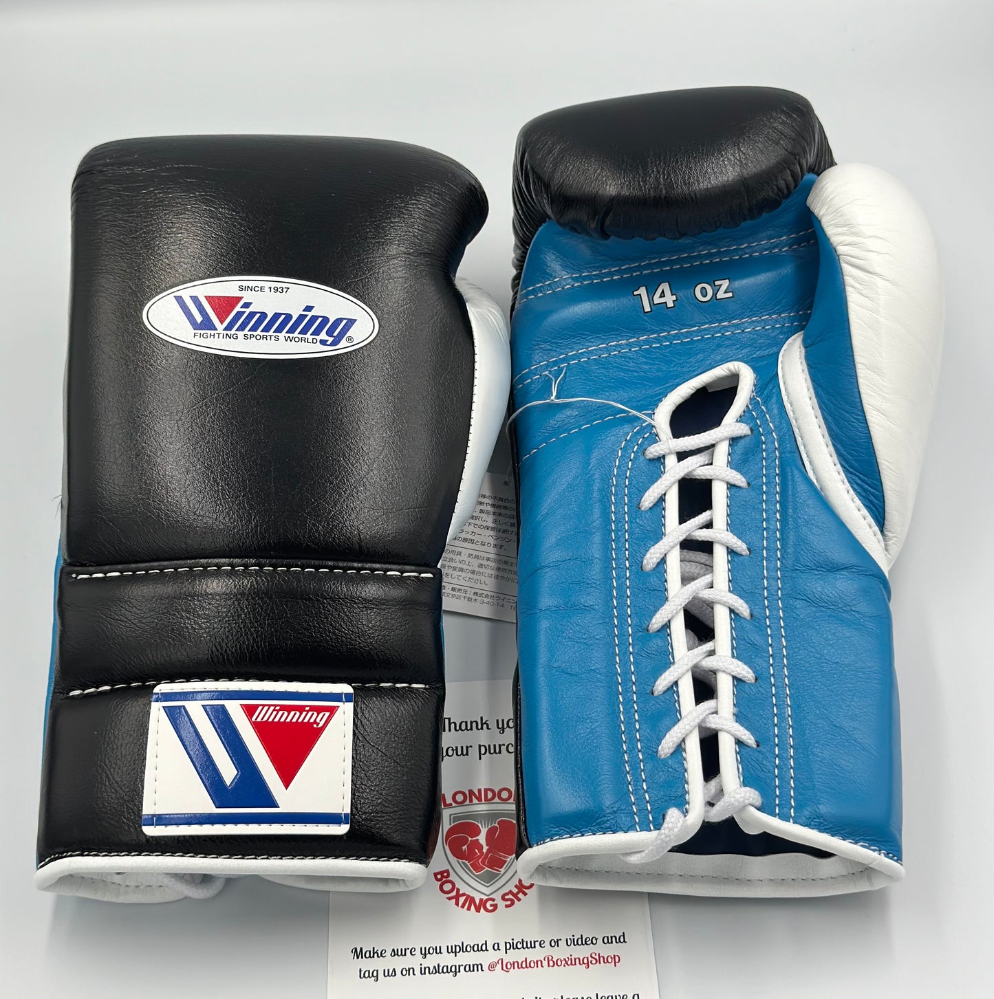Black/White/Sky Blue Custom Winning Sparring Gloves