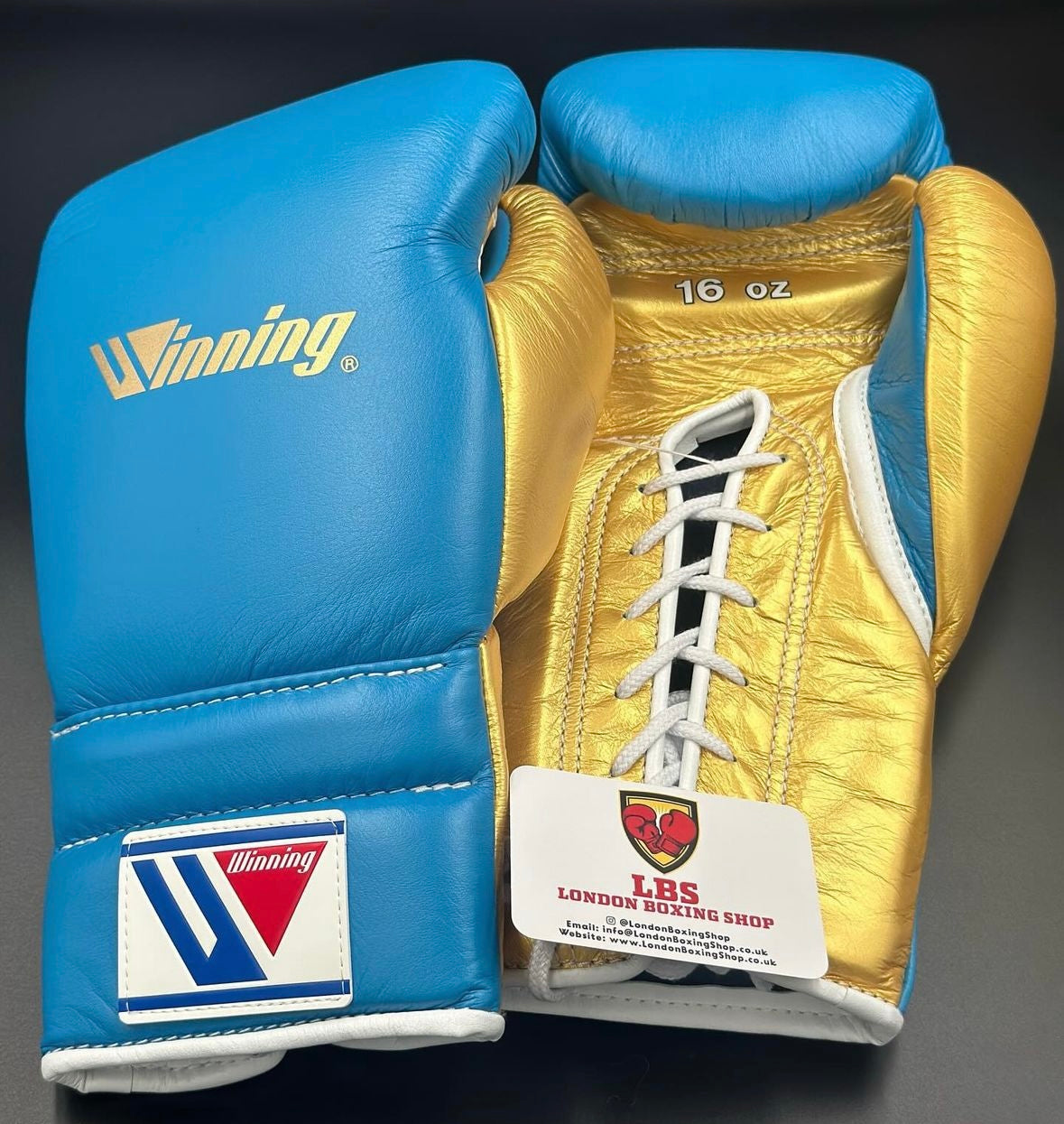 Sky Blue/Gold Discontinued Winning Sparring Gloves