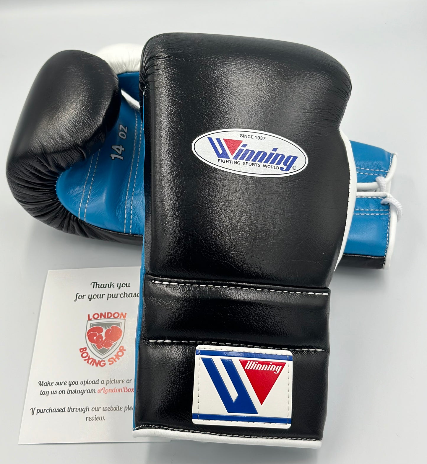 Black/White/Sky Blue Custom Winning Sparring Gloves