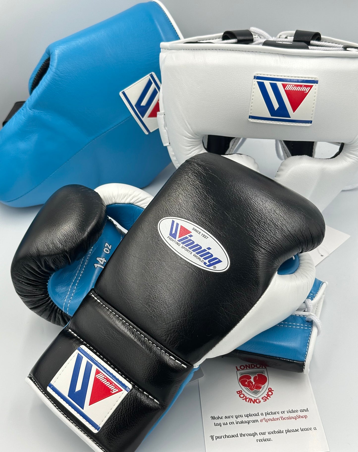 Black/White/Sky Blue Custom Winning Sparring Gloves