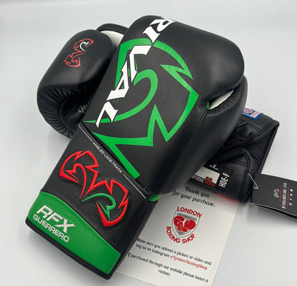 10oz Black/Red/Green with reverse colours on each glove Custom Rival RFX Guerrero Pro Fight Gloves