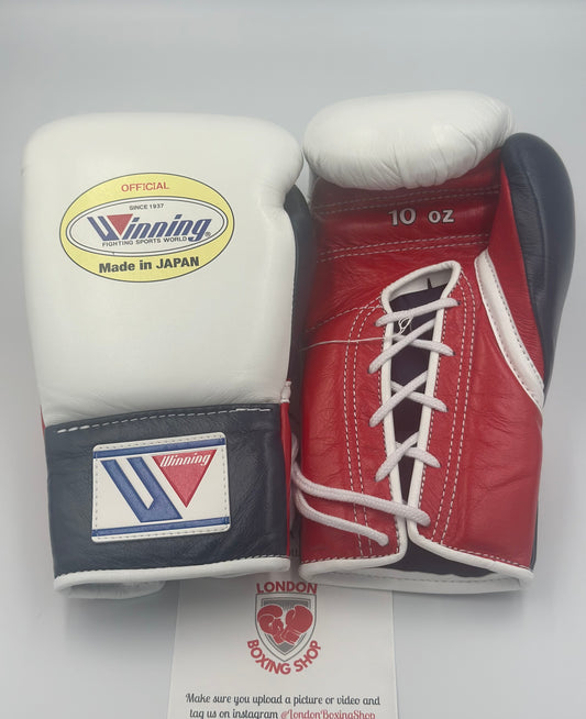 White/Red/Navy Custom Winning Pro Fight Gloves