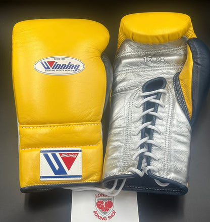 Yellow/Navy/Silver (FULL Navy piping) Winning Sparring Gloves