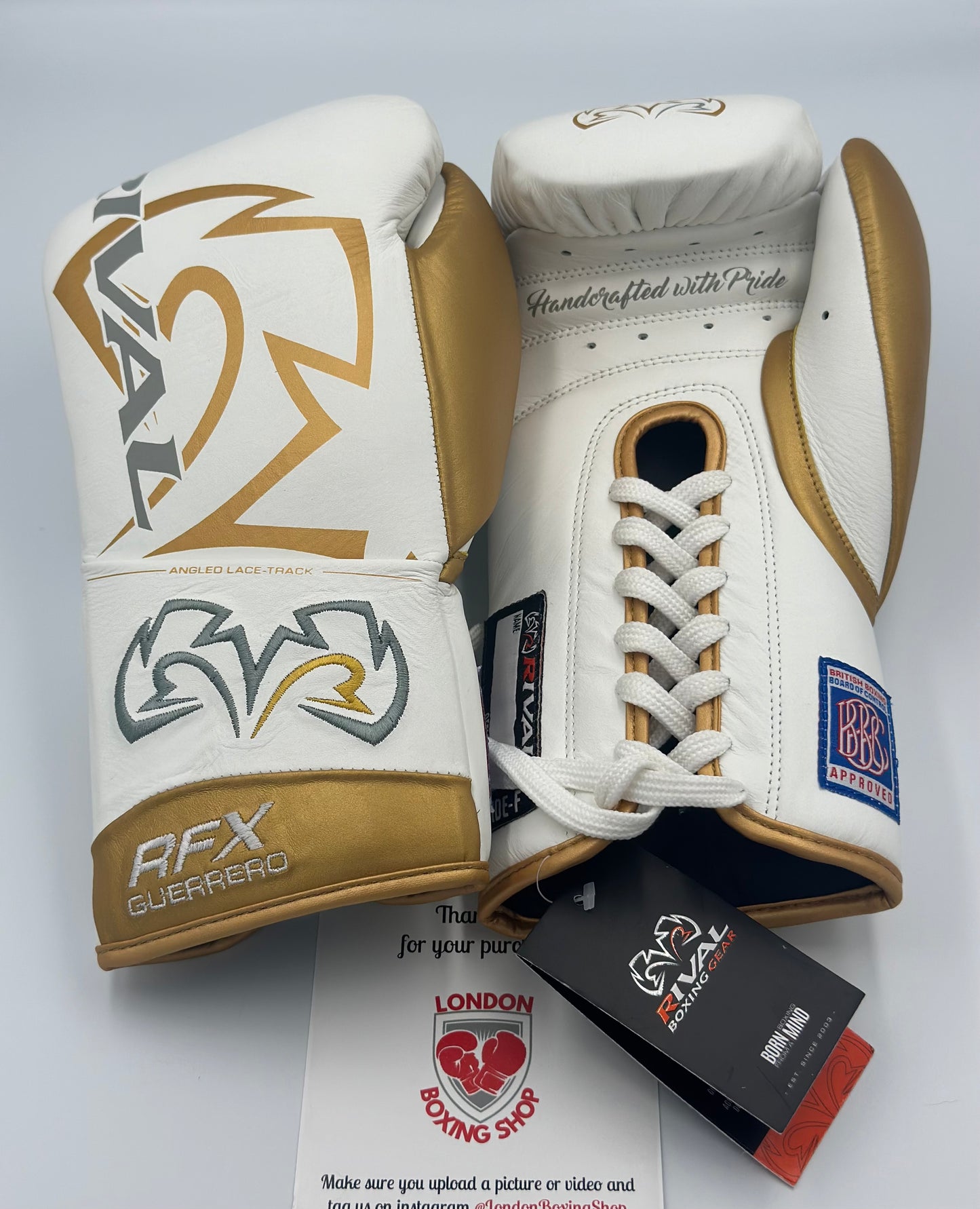 White/Gold 10oz Custom Rival RFX Guerrero Pro Fight Gloves