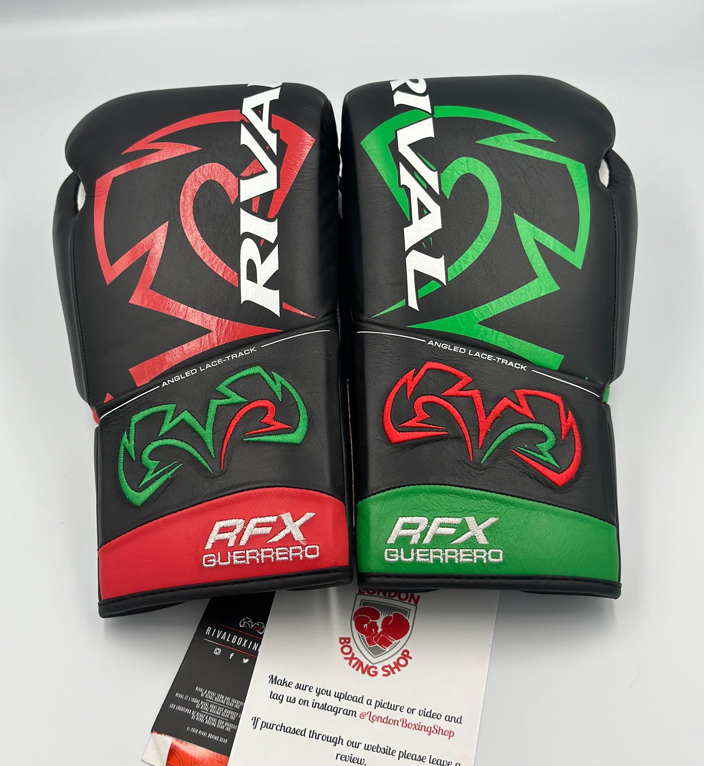 10oz Black/Red/Green with reverse colours on each glove Custom Rival RFX Guerrero Pro Fight Gloves