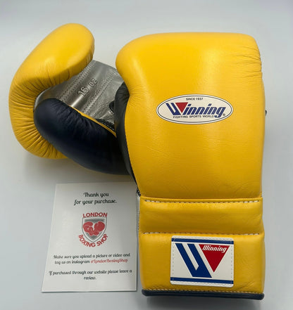 Yellow/Navy/Silver (FULL Navy piping) Winning Sparring Gloves